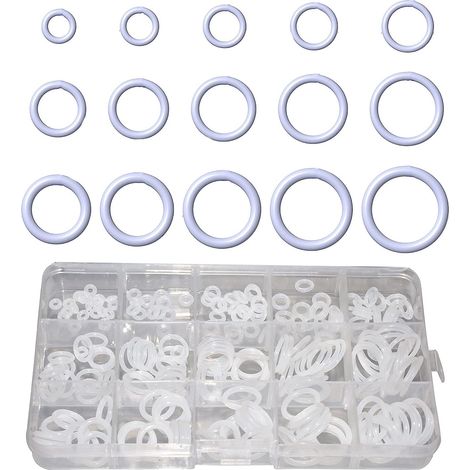 350 Pièces 15 Tailles Joint Torique Blanc Kit d'assortiment, Joints Toriques Métriques en Caoutchouc Nitrile, pour Robinet, Véhicule Climatisation, Electroménagers, Roulement, Pompe (1/5)