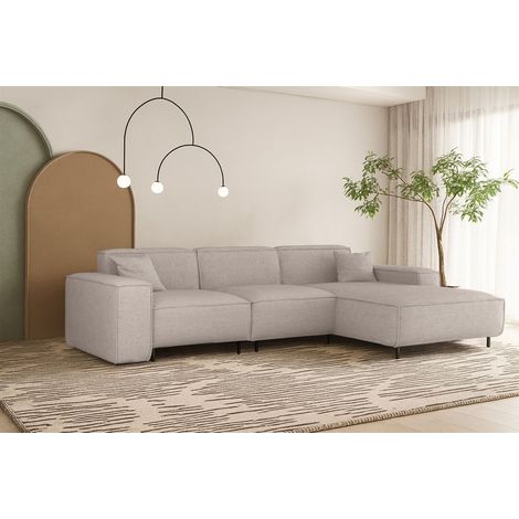 Ecksofa Designersofa GLORIA in Stoff Artico Creme Ottomane Rechts