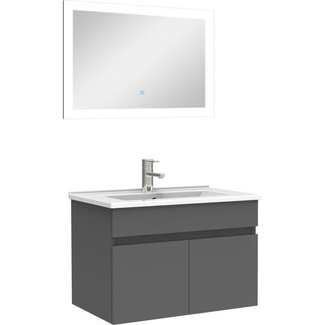 Ensemble Salle De Bain simple vasque 60cm meuble Anthracite avec miroir lumineux