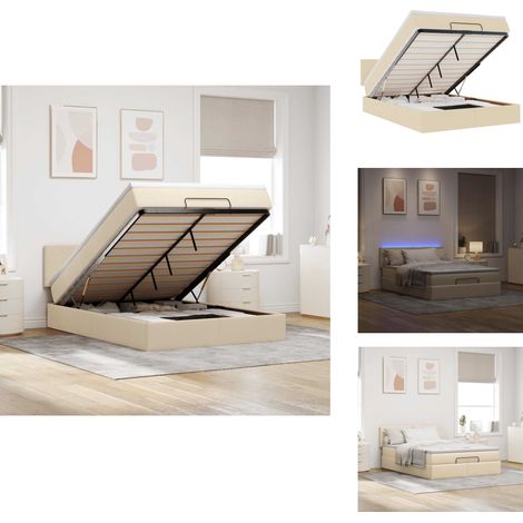 Lit ottoman avec matelas et LED crème 140x200 cm tissu - Lit Ottoman - Lits Ottoman - Lit - Lit Avec Rangement (1/5)