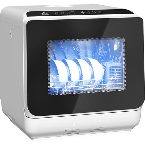 Mini lave-vaisselle compact 4 couverts, lave-vaisselle de table, 6 programmes, commandes tactiles, réservoir 6 L, blanc