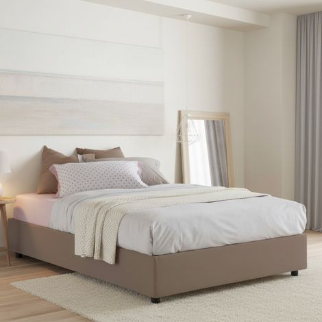 Talamo Italia - Letto alla francese Alaksir, Letto contenitore in tessuto, Apertura frontale, con materasso Cm 140x200 incluso, 100% Made in Italy, Tortora (1/5)