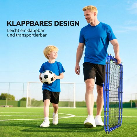 Ballon de football double face Rebondeur, mur de renvoi réglable avec 5 positions d'angle, filet de rebond 100 x 68-95cm, but de kickback pour adolescents, équipement d'entraînement de handball, bleu (1/4)