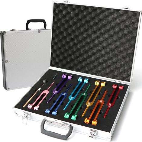 Ratstone Therapeutische Stimmgabel, Set mit 8 Stimmgabeln mit Sockel + 1 Silikonhammer und Reinigungstuch, ideal für Chakra-Heilung, Klangheilung und Anti-Stress. (1/5)