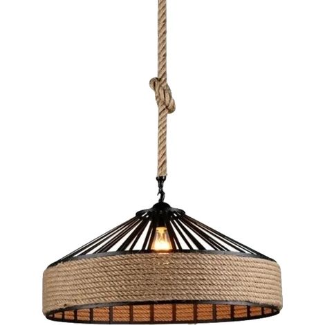 Suspension Luminaire, Esthétique Industrielle, Construction Durable en Fer et Corde de Chanvre, Diamètre 30cm, Pas d'ampoule (1/2)