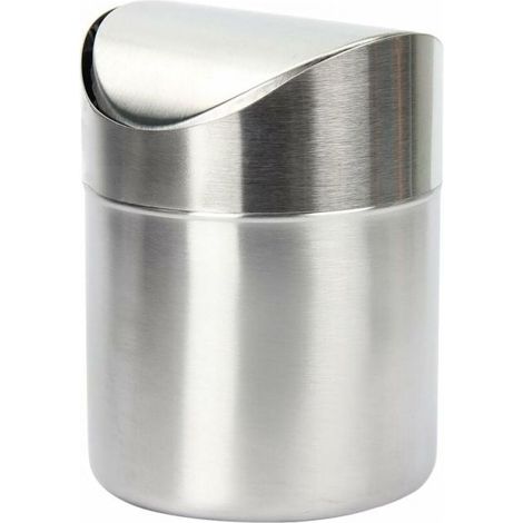 (Silver) Mini Stainless Steel Trash Can with Swing Lid Practical for Office Table Car Bedroom (1/5)