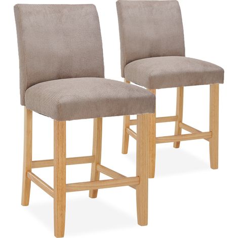 Lot de 2 chaises de bar en bois Rosie velours côtelé Taupe - H65cm (1/5)