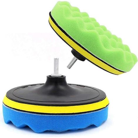Kit de polissage automobile 7 pièces (7 pouces) : éponge, cire, composé de polissage + kit adaptateur M14 et foret (7 pouces). (1/5)