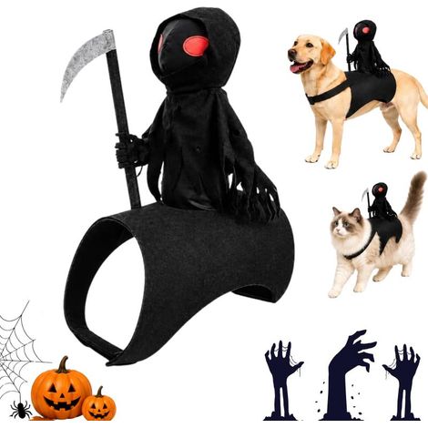 Déguisement de Faucheuse pour animaux de compagnie pour Halloween, noir, taille L (1/5)