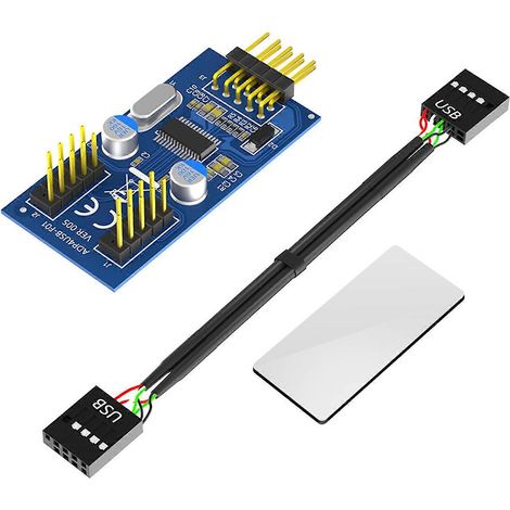 Adaptateur convertisseur USB 2.0 9 broches vers double port pour cartes d'extension de carte mère de bureau, multiplicateur de port 9 broches. (1/5)