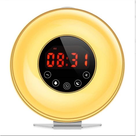 Réveil Pxcl Sunrise - Réveil numérique LED pour chambre avec 6 couleurs, radio, sons de la nature, coucher de soleil et commandes tactiles analogiques. Fonction snooze. (1/3)