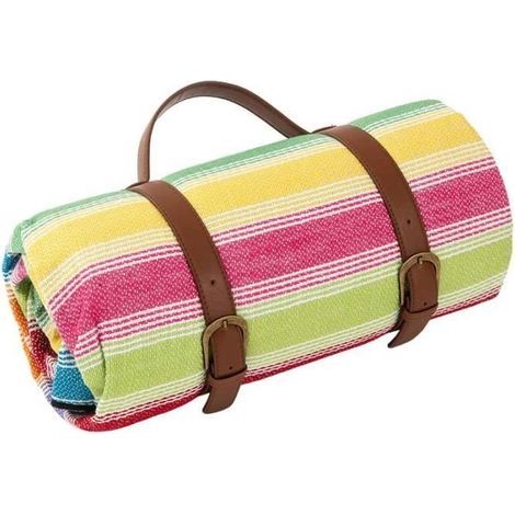 Strandmatte – für Camping im Freien, feuchtigkeitsbeständig, mit Aufbewahrungsgurten aus Leder, 150 x 200 cm, bunte Streifen (1/4)