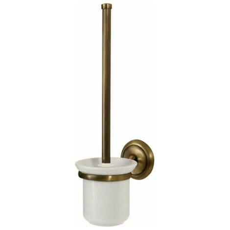 Brosse WC murale en céramique écrue – Poignée en zamak plaqué laiton antique – Installation facile – Design élégant pour salle de bain – Bisk (1/2)