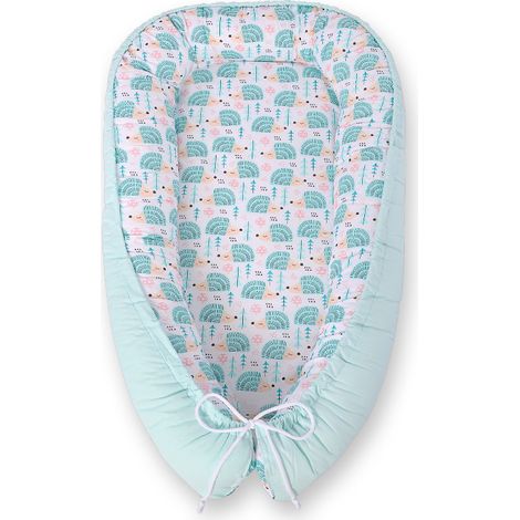 Baby Kokon, doppelseitig, Laufstall, Wickeltuch, Premium BOBONO - Mint Igel (1/5)