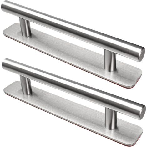 QORVA-Lot de 2 poignées de meuble autocollantes argentées en acier inoxydable (15 x 2,5 x 3,5 cm) - Sans perçage