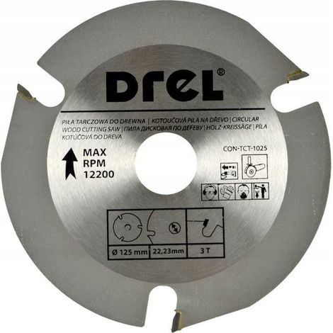 DREL Hoja de sierra para amoladora angular de 3 dientes, disco de corte de 125 mm y 22,23 mm, orificio interior para lijar madera, madera laminada, paneles de viruta, fibra dura, cartón de visón, PCV