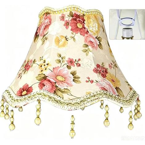 Abat-jour rétro avec franges E27 - Abat-jour antique - 26 x 27 x 13 cm - Abat-jour vintage en tissu pour lampes de table, lampadaires, appliques murales - Rose (1/5)