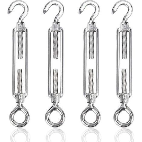 Tendeur de câble M6 réglable en acier inoxydable avec œillet, tendeur élastique avec crochet, lot de 4 (1/5)