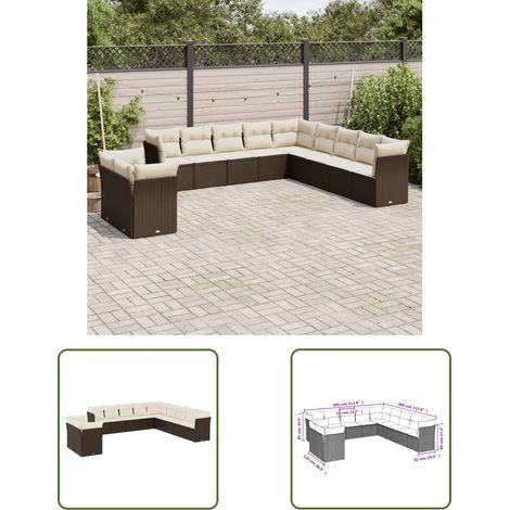 The Living Store 11-tlg. Garten-Sofagarnitur mit Kissen Braun Poly Rattan - Gartensofas - Outdoor Möbel - Lounge Set - Rattan Sofa - Gartenlounge (1/3)