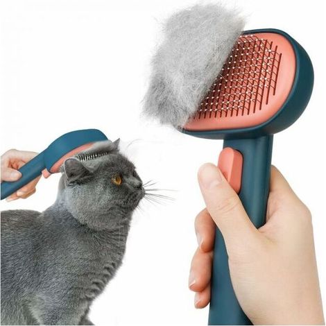 (GREEN)Cat Dog Brush, Self-Cleaning Cat Brush for Cats Dogs Long Short Hair in One-Touch Design, to Effectively Remove up to 95% of Dead Hair and Tomentose Hair (1/5)