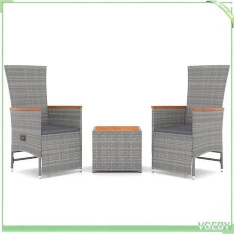Ensemble salon de jardin 3 pcs - FAFEICY - 3157654 - Rotin poly gris - Table acacia massif - Chaises inclinables (1/5)