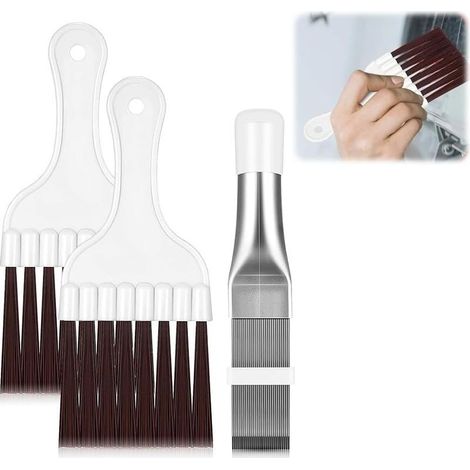 Brosse de Climatiseur,Peigne d'Aileron de Condensateur de Climatiseur,3pcs Brosse de à Ailettes,Nettoyeur d'Ailettes de Climatiseur,Brosse de en Acier Inoxydable,Outil Radiateur (1/5)