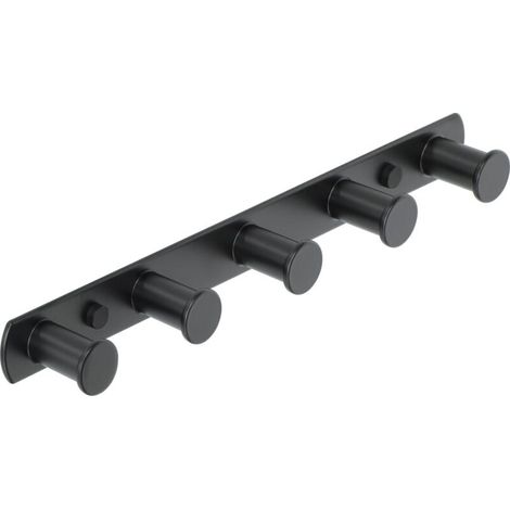 Wall Mounted Coat Rack Towel Hooks Screw-in Wall Mounted Towel Rack for Bathroom and Kitchen, Matte Black Finish Stainless Steel, 5 Round Hooks