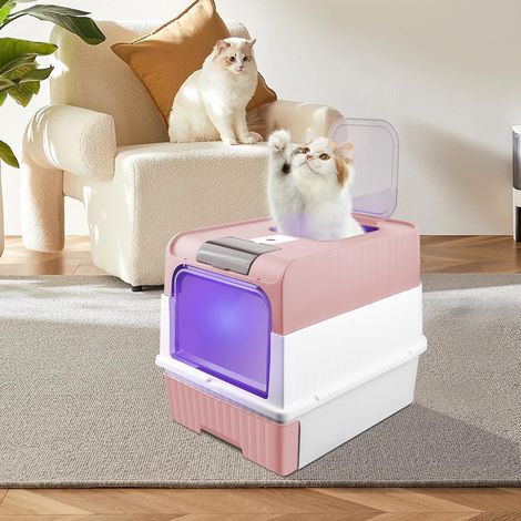 Bac à Litiere Chat Autonettoyante,Maison de Toilette pour Chat,Bac à Litière Autonettoyante,Litière Automatique Autonettoyant pour Chats (e,Rose) (1/5)