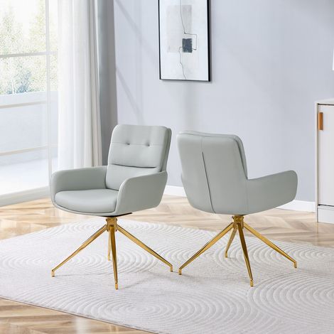 Set de 2 sillas de comedor giratorias 85 cm, PU gris cálido y patas doradas (1/5)