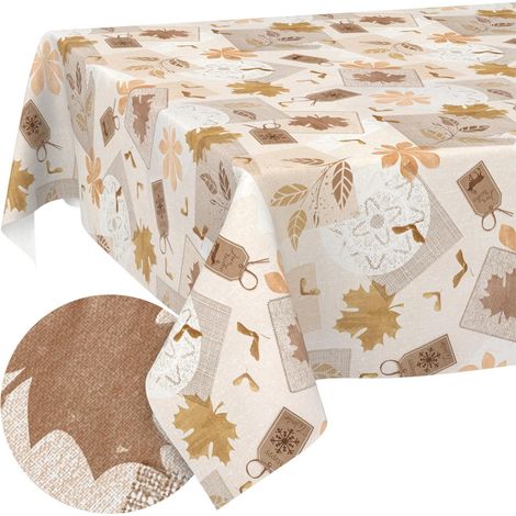Nappe en Toile cirée - Lavable - Facile d'entretien - Effet Lotus - Nappe de Jardin - Chêne Brillant - 160 x 140 cm (Ovale) (1/5)