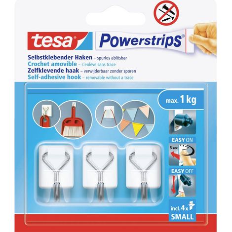 tesa Powerstrips Small Gancio adesivo 3 pz Bianco, acciaio inox Contenuto: 3 pz.