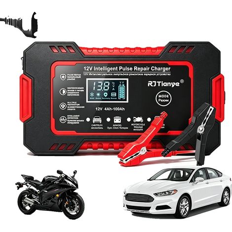 Cargador de baterías, pantalla LCD, tecnología de pulso inteligente, 12V 6A Rojo (1/2)