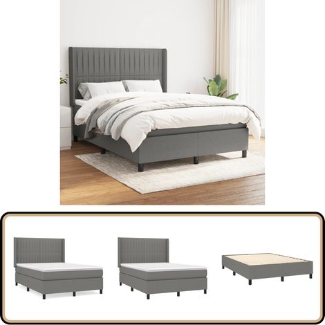 Boxspringbett mit Matratze Dunkelgrau 140x200 cm Stoff - Boxspringbett - Doppelbett - Bettenrahmen - Lattenrost - Matratze