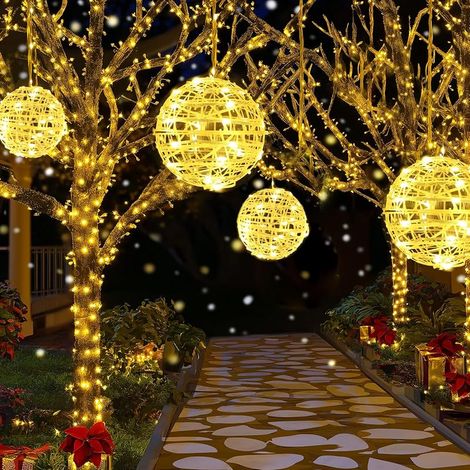 Guirlande Boules LED Extérieur Ø20cm - Lot de 4-184 LEDs 8 Modes Minuterie - Blanc Chaud 2500K IP44 - Suspendue Jardin/Terrasse (1/5)