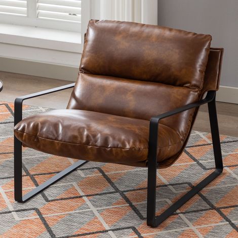 Wahson Fauteuil relax en similicuir marron – Dossier confortable et rembourré – Cadre métallique durable – Pour salon et chambre, Marron