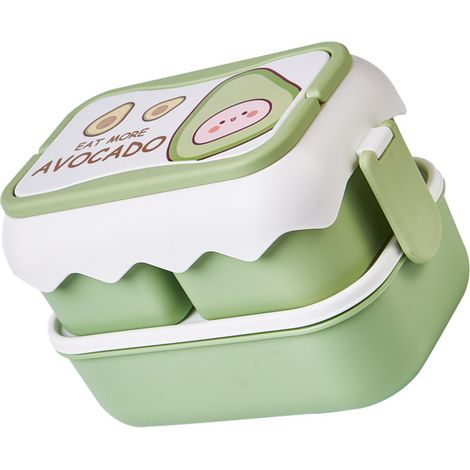 Boîte à lunch portable et mignonne pour écoliers, compatible micro-ondes, style bento, avec compartiments indépendants, verte.