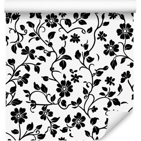 Papier peint à fleurs noires et blanches, blanc et gris, pour salon et chambre, 50 x 1000 cm (1/5)