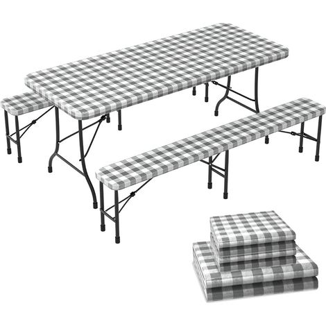 Lot de 3 Nappe en Vinyle Imperméable Anti Tache Nappes de Table et Banc Intérieur Extérieur Couverture de Table Élastique avec Doublure en Flanelle pour Jardin Décoration (1/5)