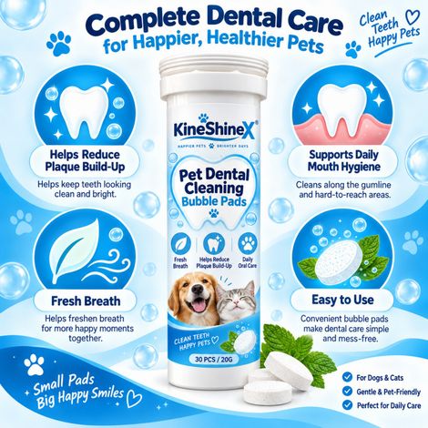KineShineX Pet Oral Cleaning Effervescent Tablets are suitable for both cats and dogs, freshening breath and reducing plaque for daily use. (1/5)