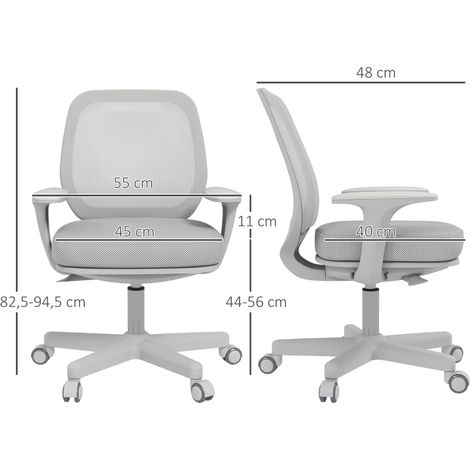 Chaise de bureau ergonomique pivotante hauteur réglable, assise confort, pour bureau études chambre, 55x48x82,5-94,5 cm, gris (1/5)