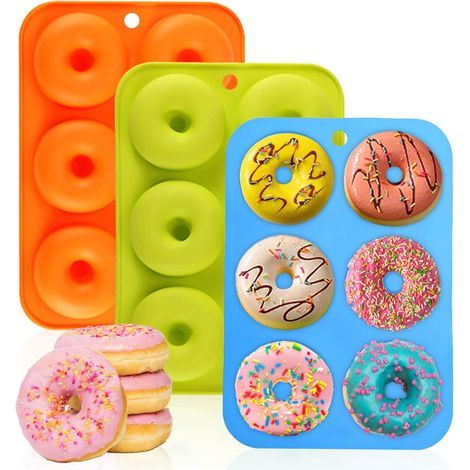 Reusable 3-part donut mold. Suitable for cakes, cupcakes, cookies, bagels (green, orange, blue). (1/5)