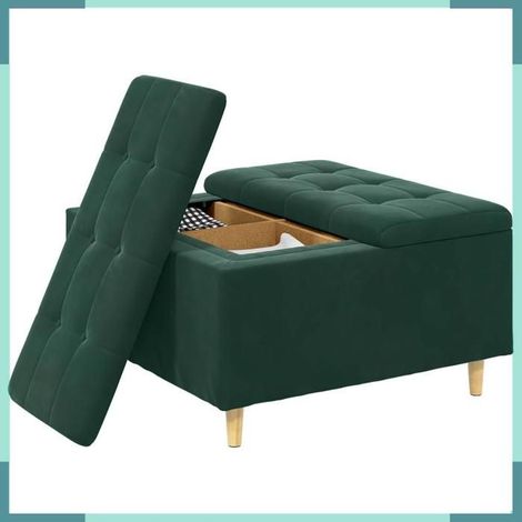 876842 Pouf de rangement Vert foncé 80 x 80 x 45 cm Velours (1/5)