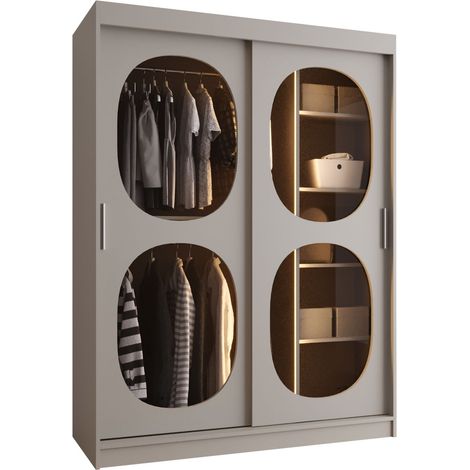 Armario Hartford 527, Cachemira, 200x150x62cm, Puertas de armario: Correderas, Número de estantes: 5, LED
