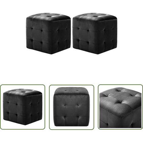 The Living Store 2 pcs Poufs Noir 30 x 30 x 30 cm Tissu velours - Pouf - Fauteuil - Déco Intérieur - Meuble Salon - Confort (1/5)