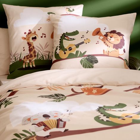 Taie d’oreiller enfant percale de coton jungle Vert 65x65 cm
