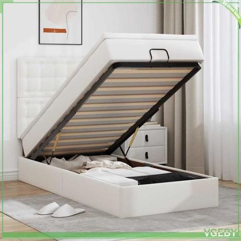 Lit ottoman avec matelas - 3312972 - 80x200 cm - Similicuir blanc - Rangement hydraulique (1/5)