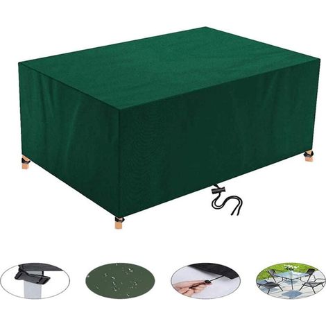 Housse Salon de Jardin avec Grilles D’aération, Iimperméable, Coupe-Vent, Anti-UV, Robuste Tissu Oxford 420D Housse de Protection pour Table Chaise Meubles, Rectangulaire (205x104x71cm) - Vert (1/4)