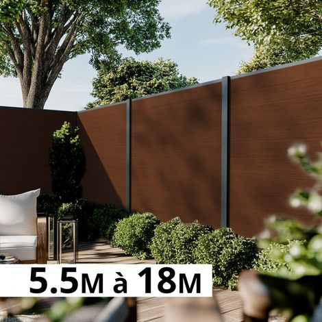 Kit Clôture Bois Composite Ipé 9,20x1,8m CRUZ - Poteaux en Aluminium Gris - Brise Vue - Palissade