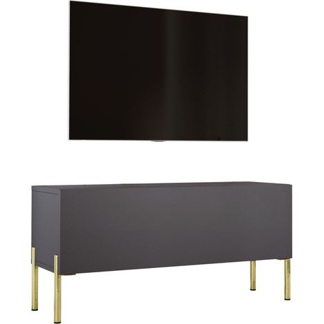 Meuble TV Anthracite, pieds dorées, 100 x 52 x 32 cm (1/5)