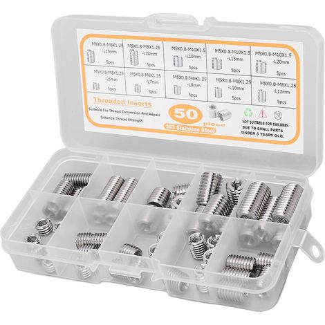 50 inserts filetés, insert de réparation de conversion de filetage, outil d'extension d'écrou M5x0,8 (1/5)